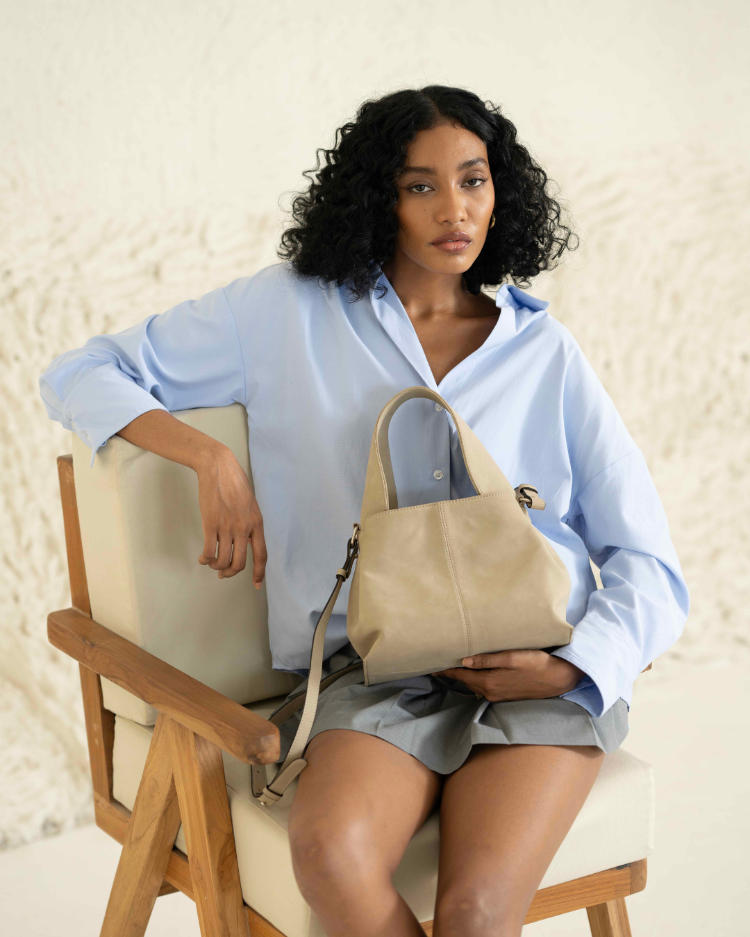 Beige Color Dumpling Top Handle Bag
