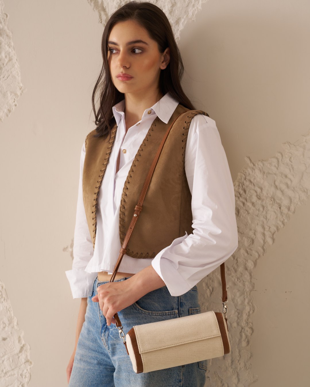 Canvas Clutch Bag Cream Color