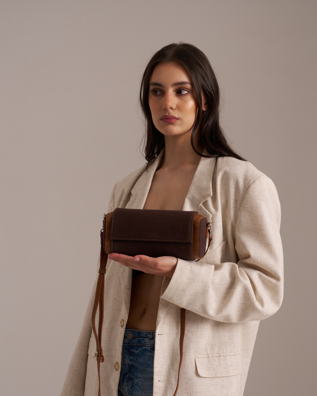 Canvas Clutch Bag Dark Chocolate Color