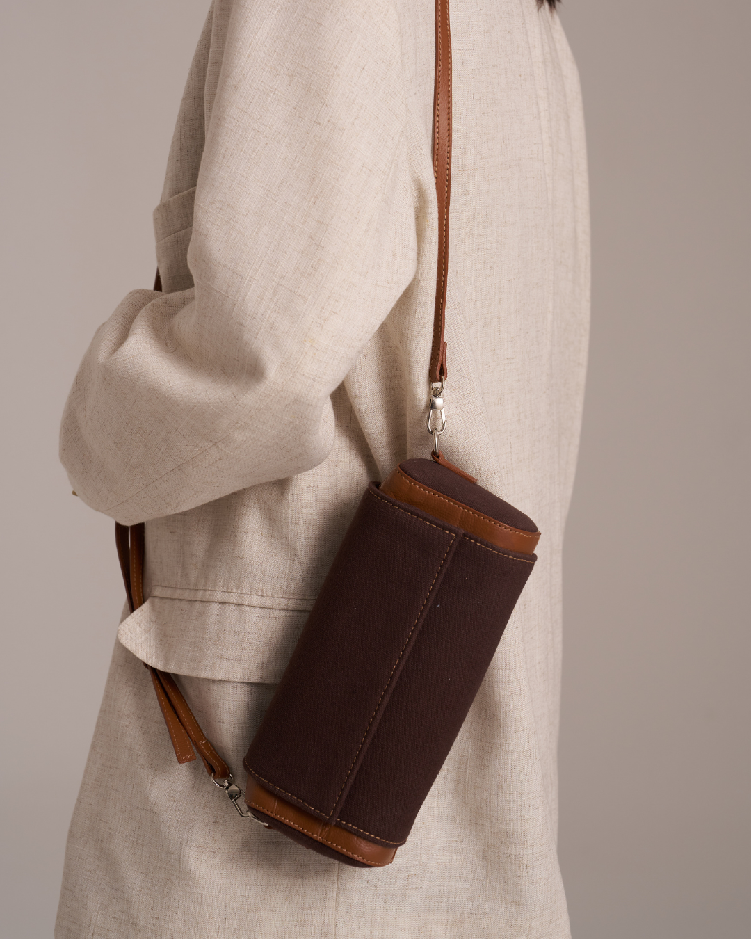 Canvas Clutch Bag In Dark Chocolate Color