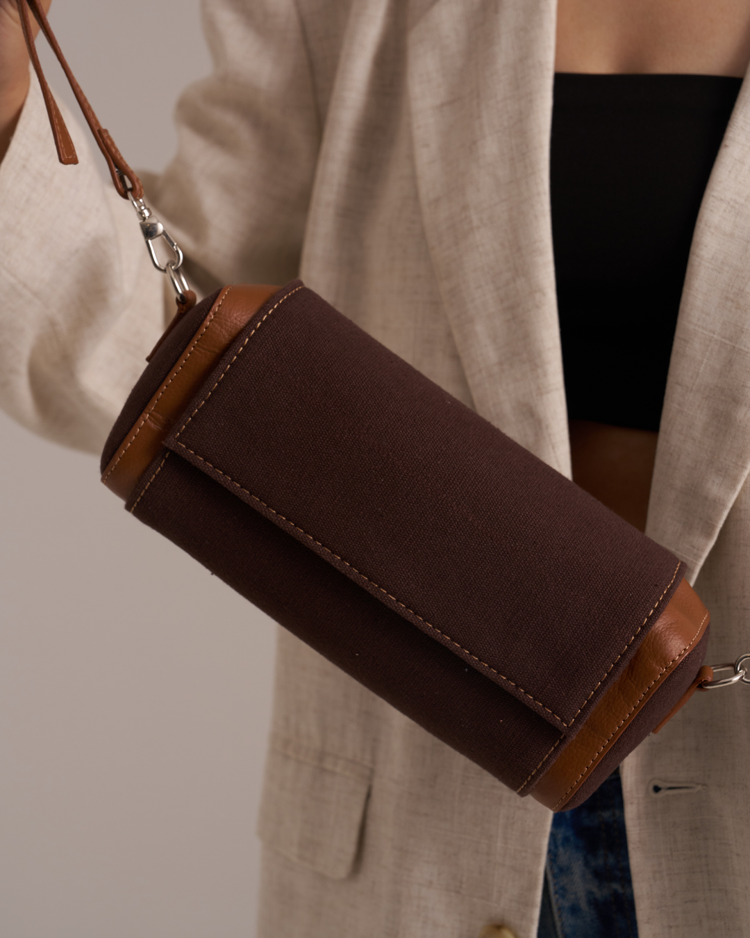 Canvas Clutch Dark Chocolate Color Bag