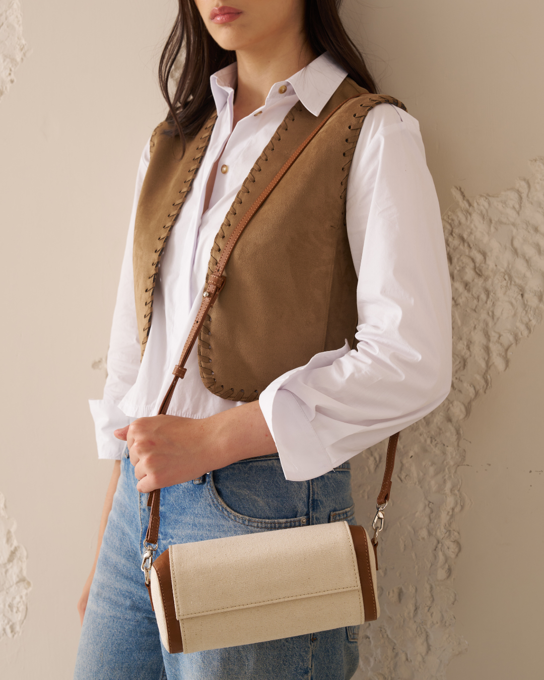 Cream Canvas Clutch Bag