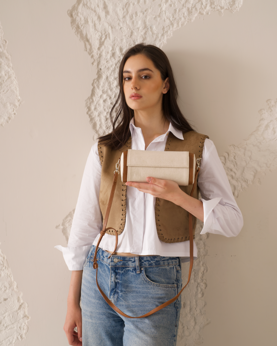 Cream Color Canvas Clutch Bag