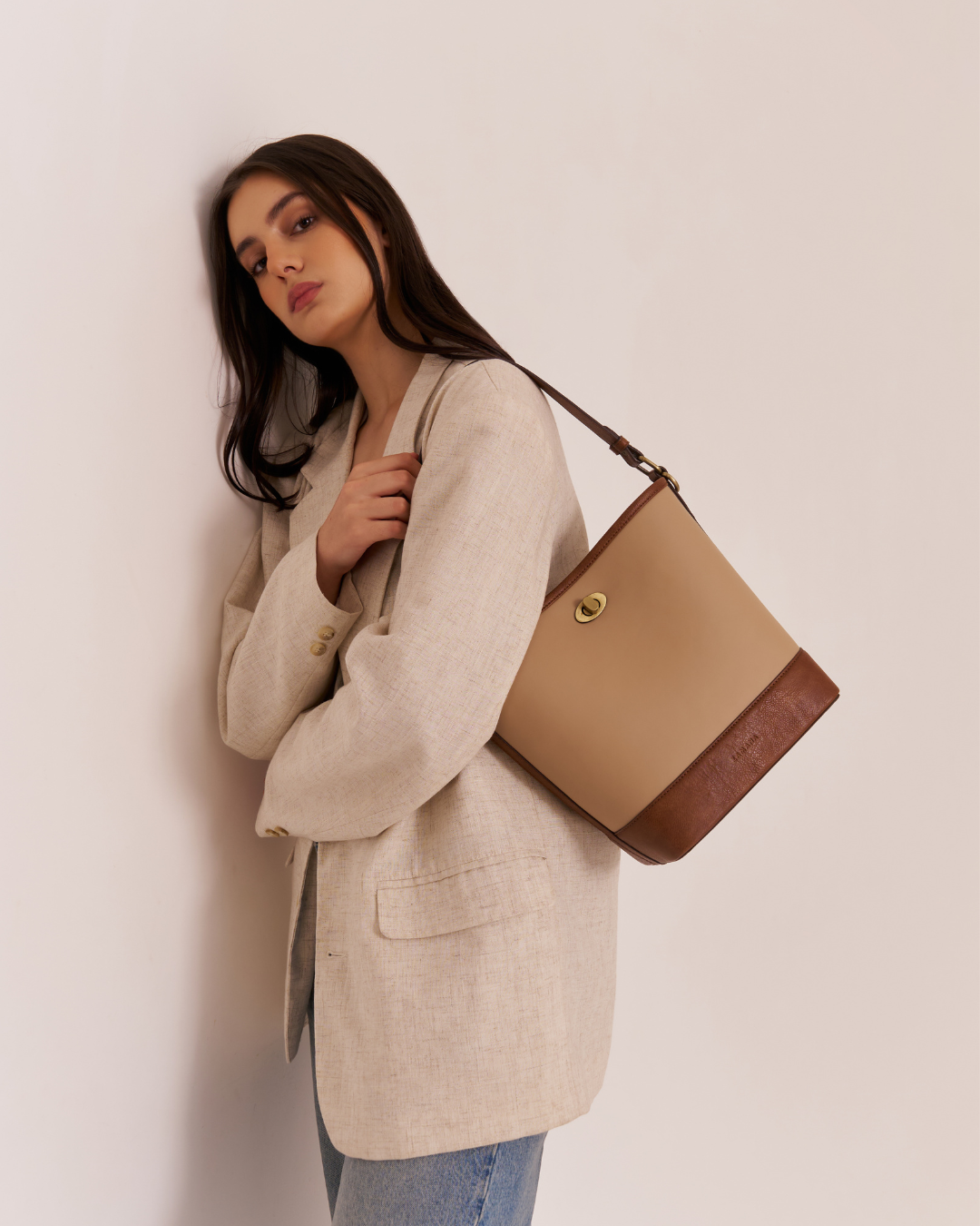 Crescent Bucket Mocha Tote Bag