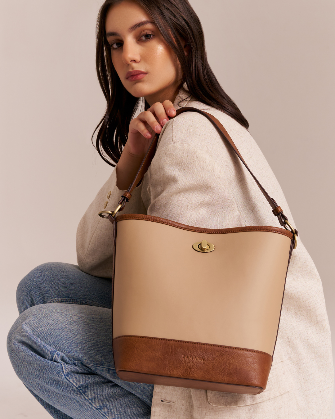 Crescent Color Bucket Mocha Tote Bag