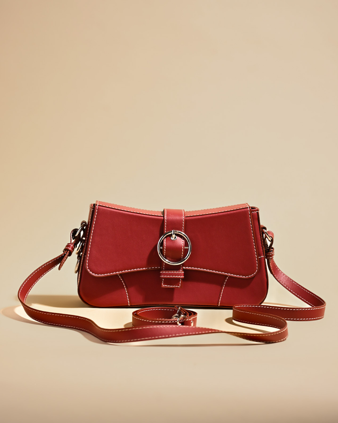 Kesha Red Color Shoulder Bag With Long Stripe