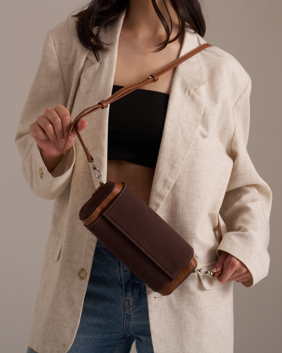 Premium Canvas Clutch Bag In Dark Chocolate