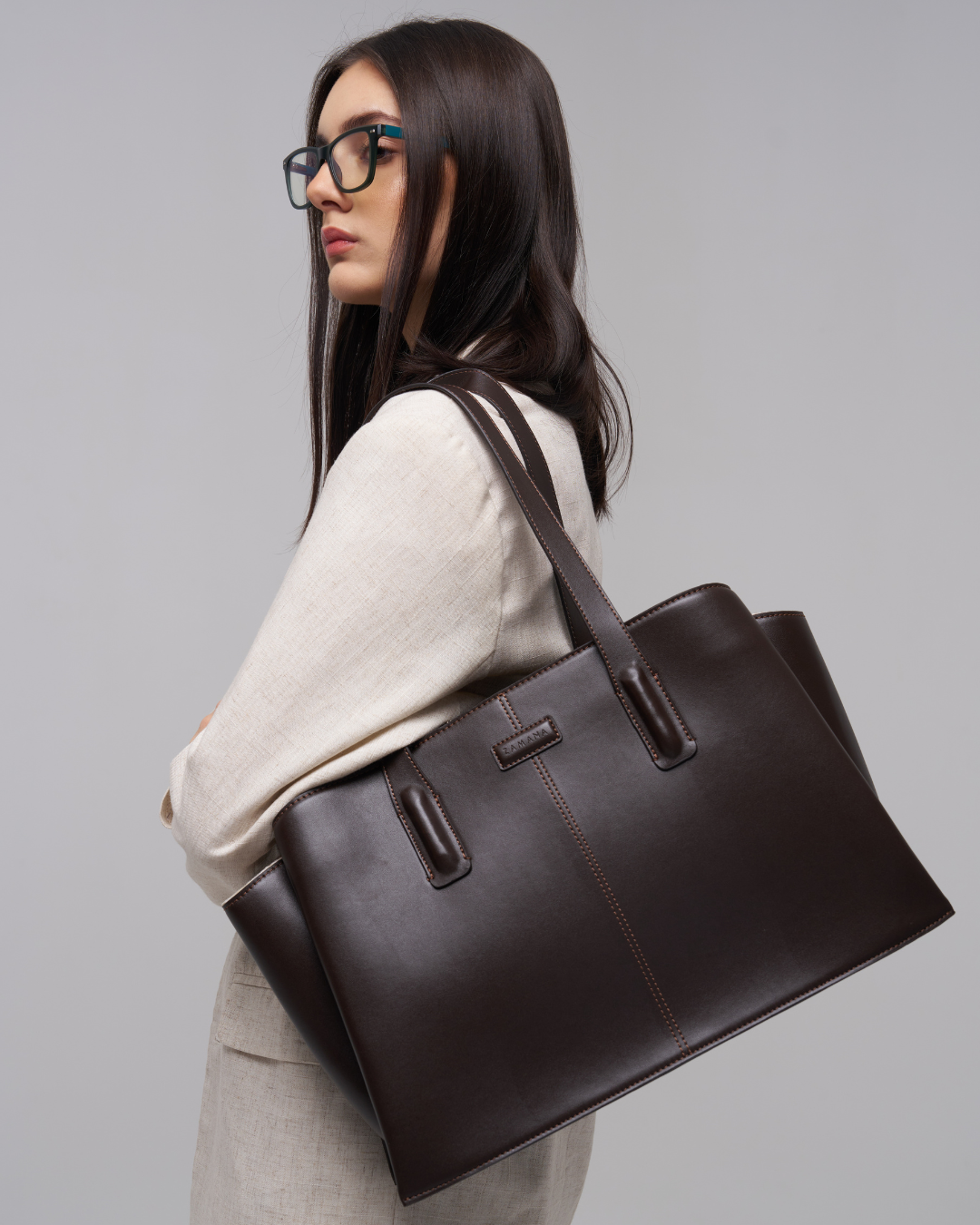 She Means Business Dark Brown Tote Bag