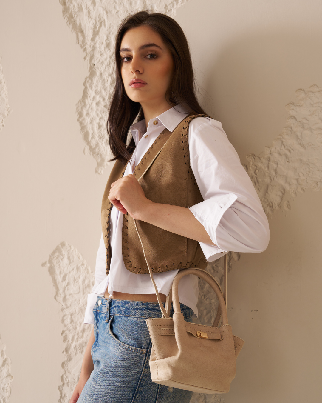 The Crab Cream Shoulder Bag With Stripe