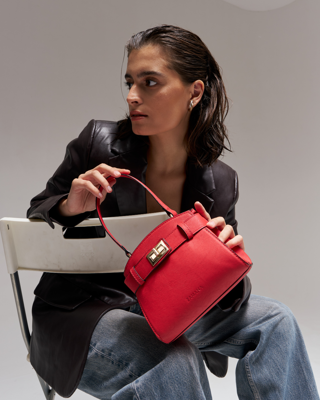 The Monroe Candy Red Color Handle Bag