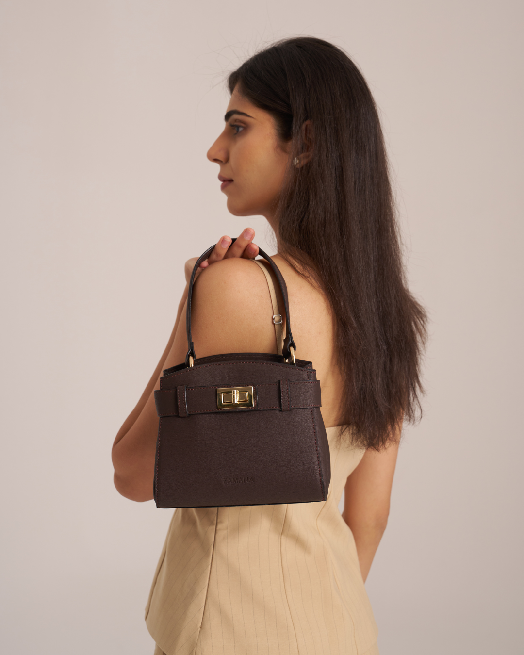 The Monroe Mocha Plum Top Handle Bag Zamana