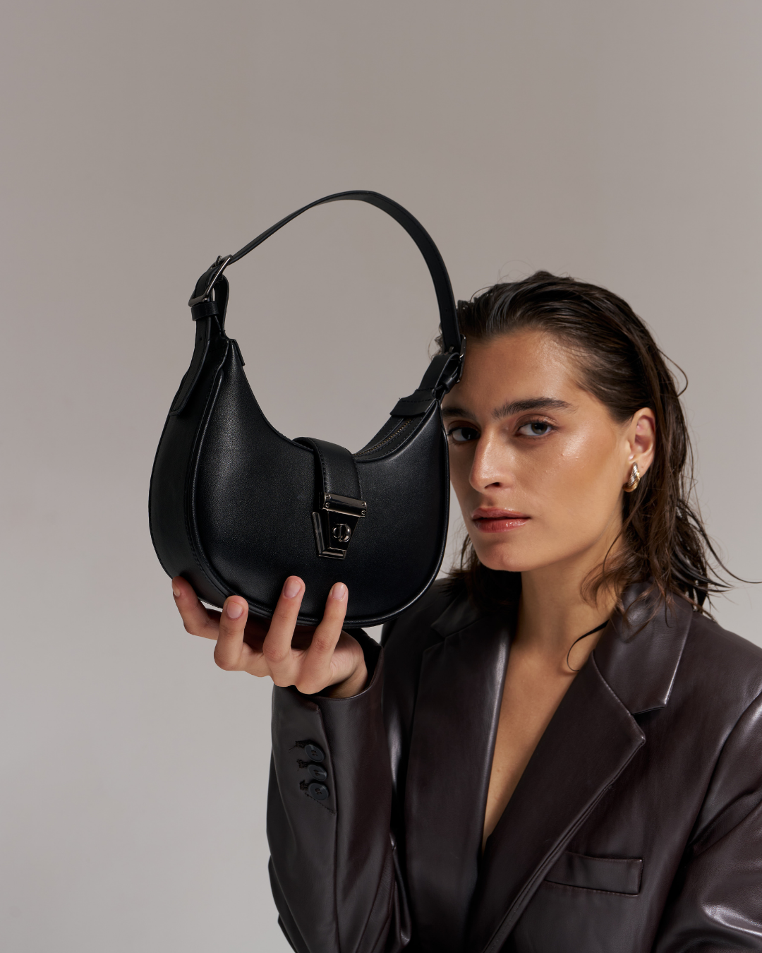 The Moon Black Color Shoulder Bag