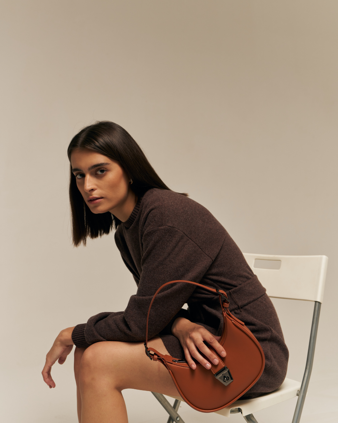 The Moon Shoulder Bag With Tan Color
