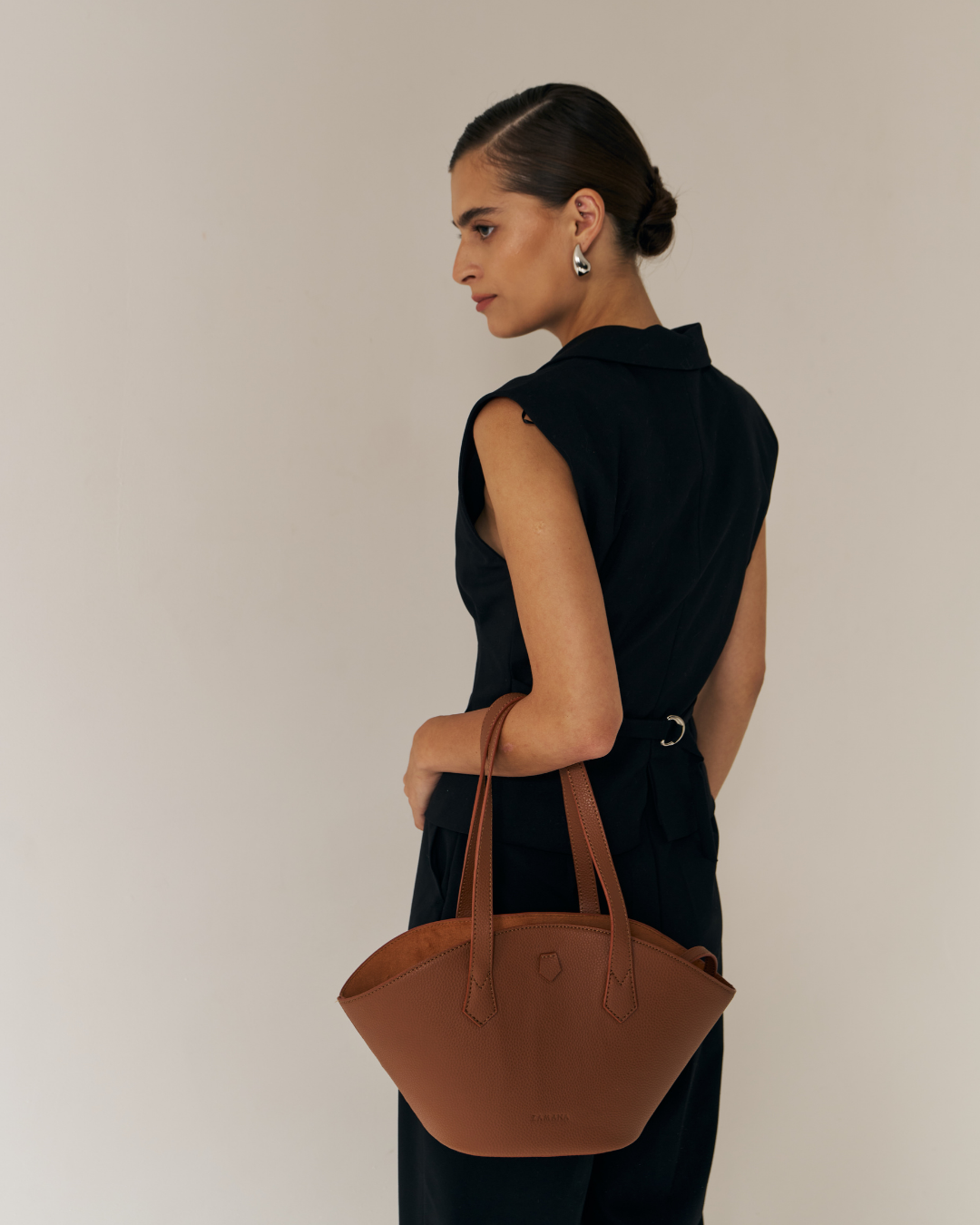 Top Handle Bag Bucket Tan Color