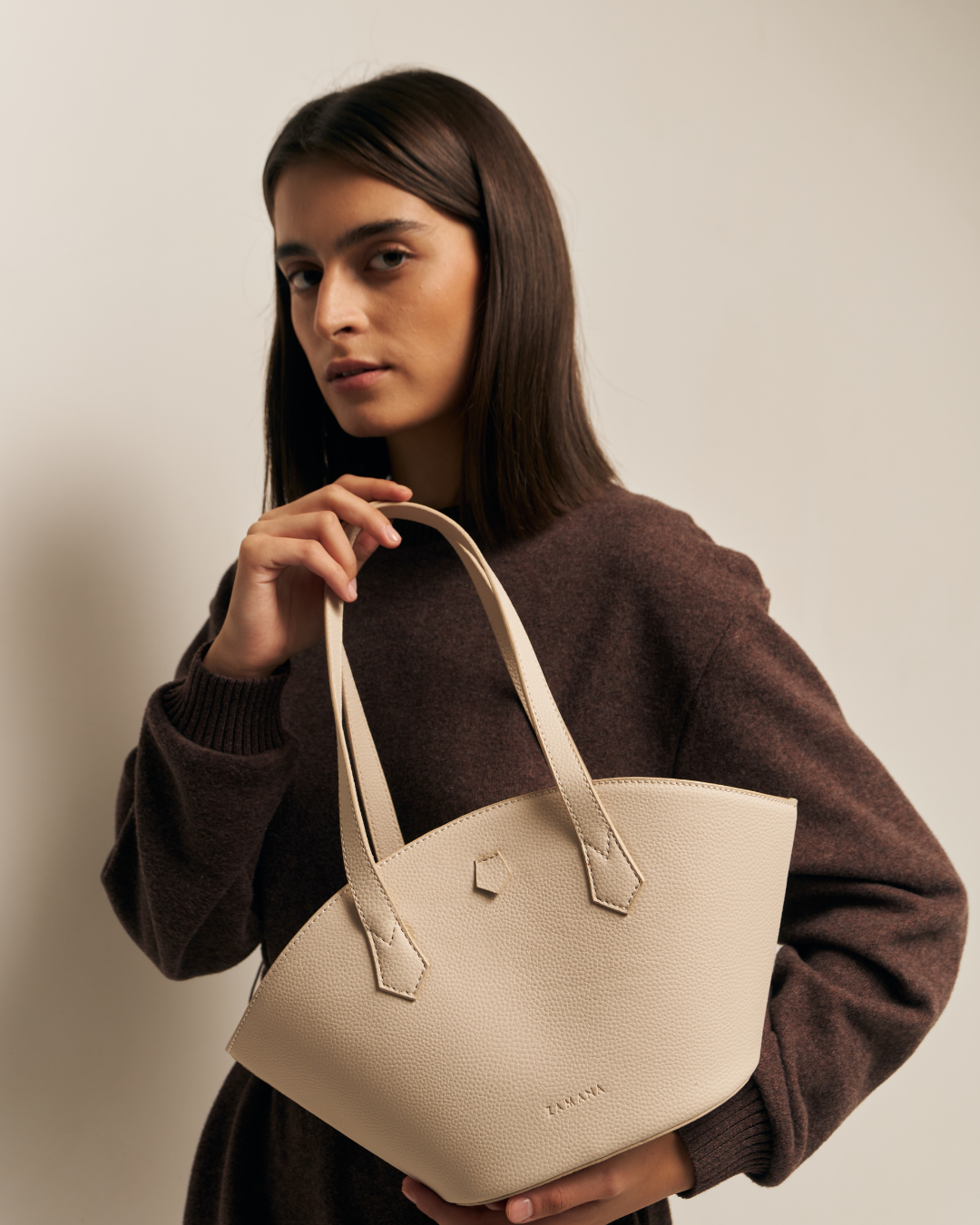 Top Handle Bucket Cream Color Bag
