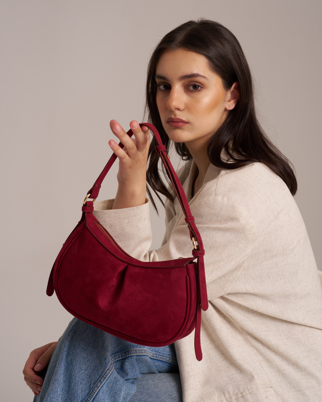 The Pleated Moon - Suede Red
