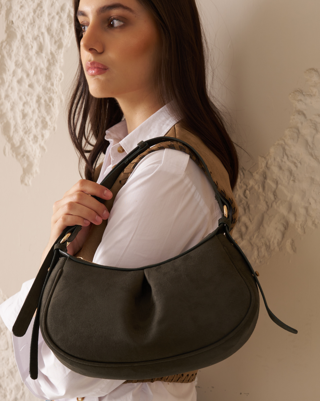 The Pleated Moon - Suede Olive