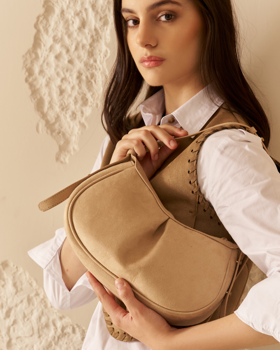 The Pleated Moon With Color Suede Cream