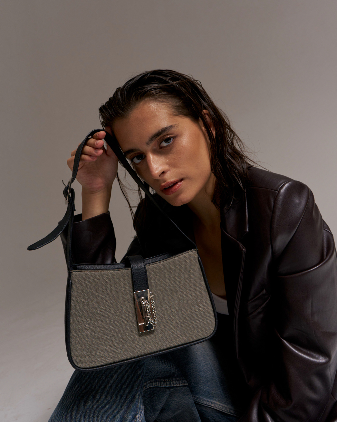 The Rebel Grey Black Color Shoulder Bag